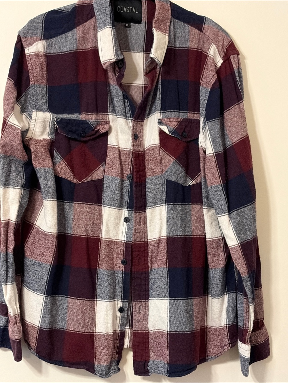 Coastal Men's Burgundy Navy White Plaid Button-Down Shirt
